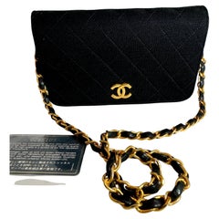 Chanel Quilted Black Fabric Small Bag with Chain Tote, Golden Hardware
