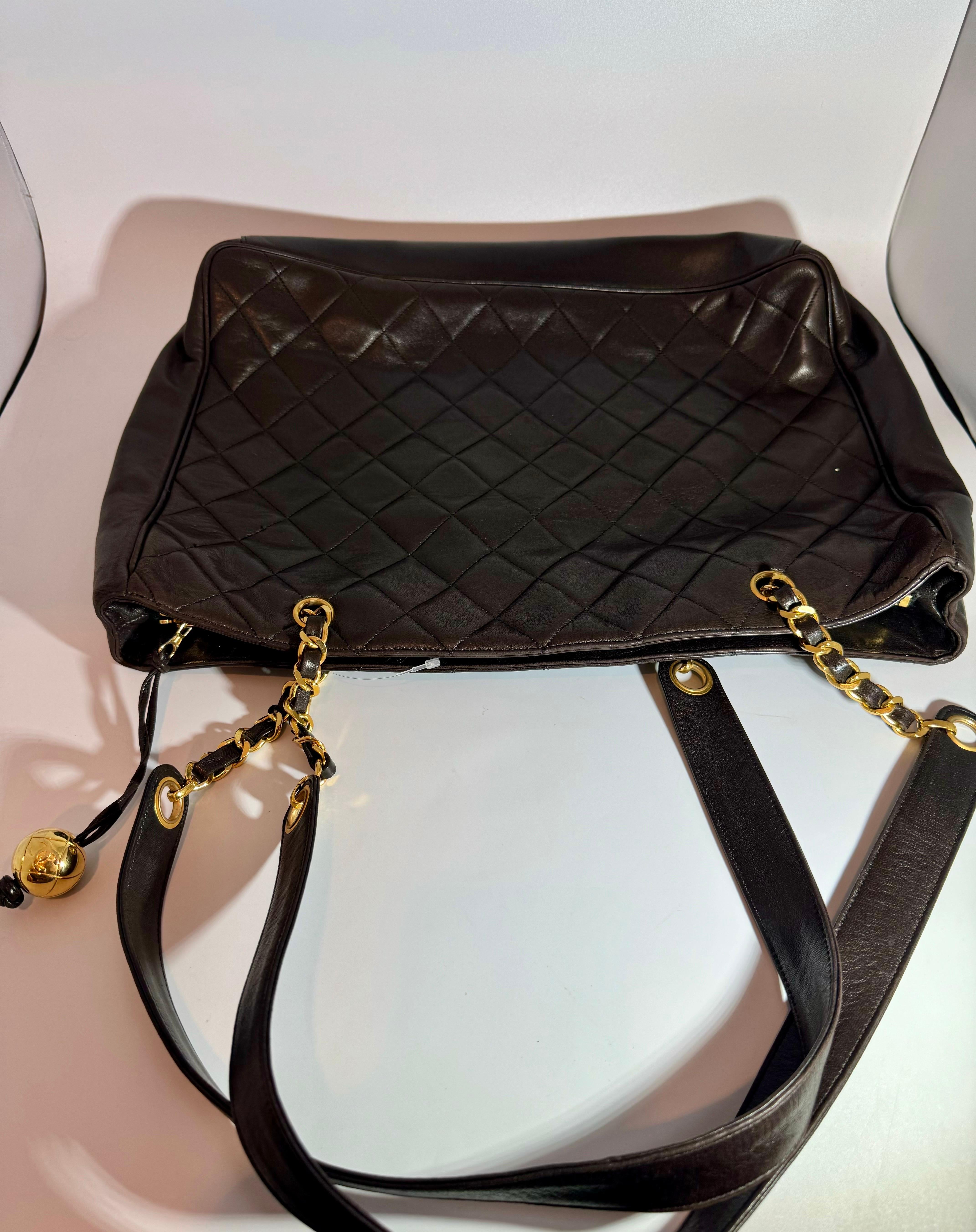 Chanel Quilted Black Lamb Skin Large Grand Shopper Chain Tote, Golden Hardware 6