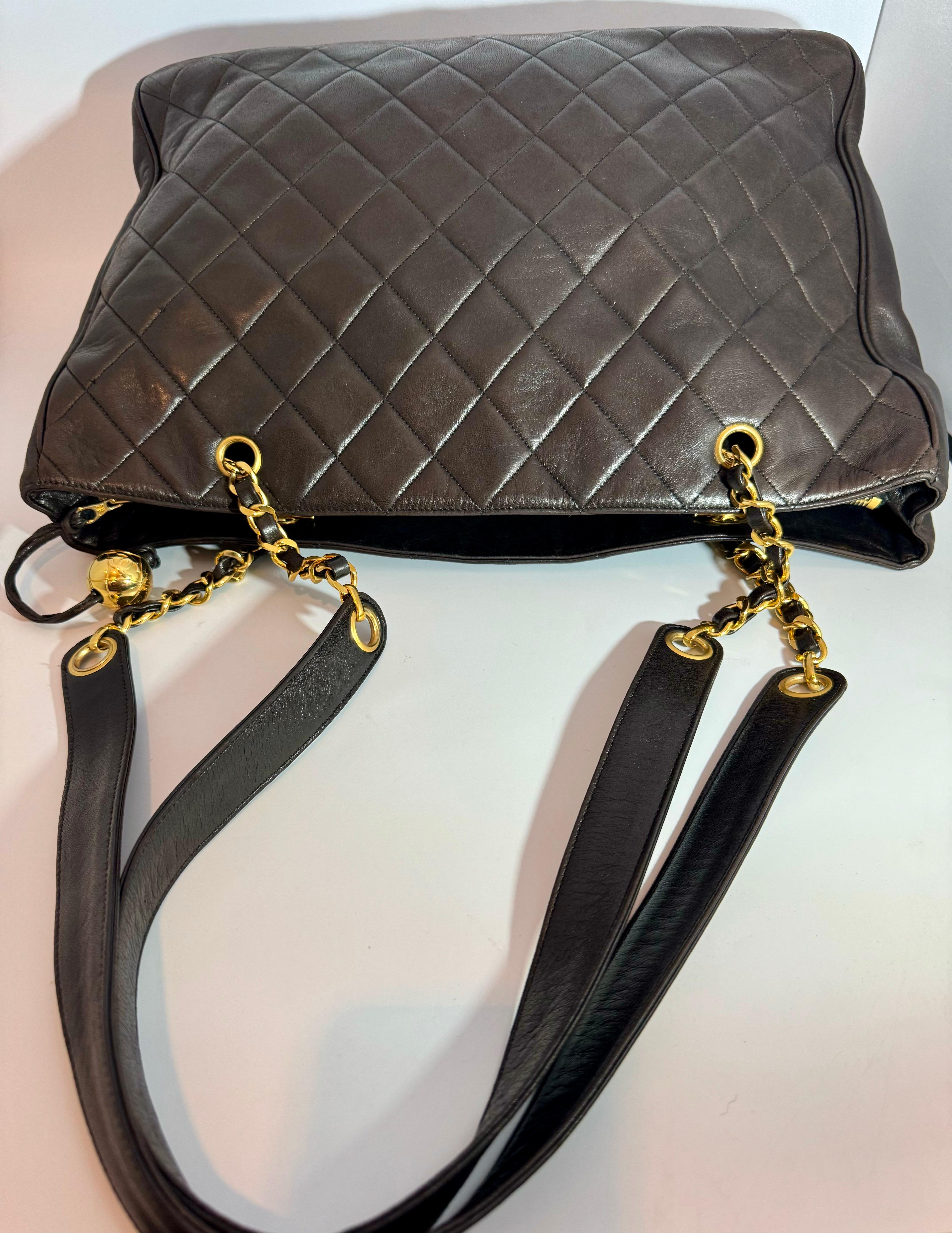 Chanel Quilted Black Lamb Skin Large Grand Shopper Chain Tote, Golden Hardware In Excellent Condition In New York, NY