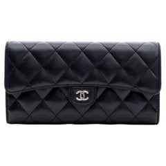 Chanel Quilted Black Lambskin Classic Flap Long Wallet (Circa 2016)