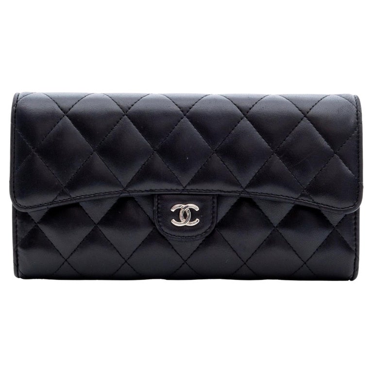 CHANEL Gusset Flap Caviar Leather Wallet Black