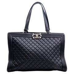 Chanel Quilted Black Lambskin Leather Shopping Boy Tote Large (Circa 2014)