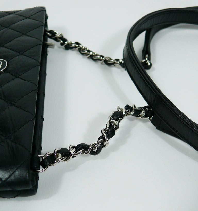 Chanel Quilted Black Leather Employee Uniform Crossbody Bag at