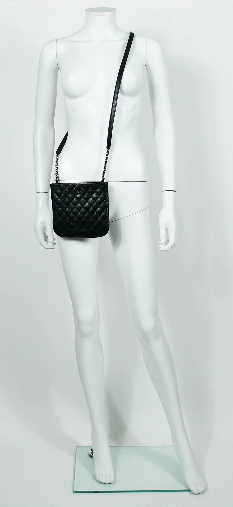 Chanel Uniform Quilted Bag Black Leather Zip Closure Short Strap Good  Condition