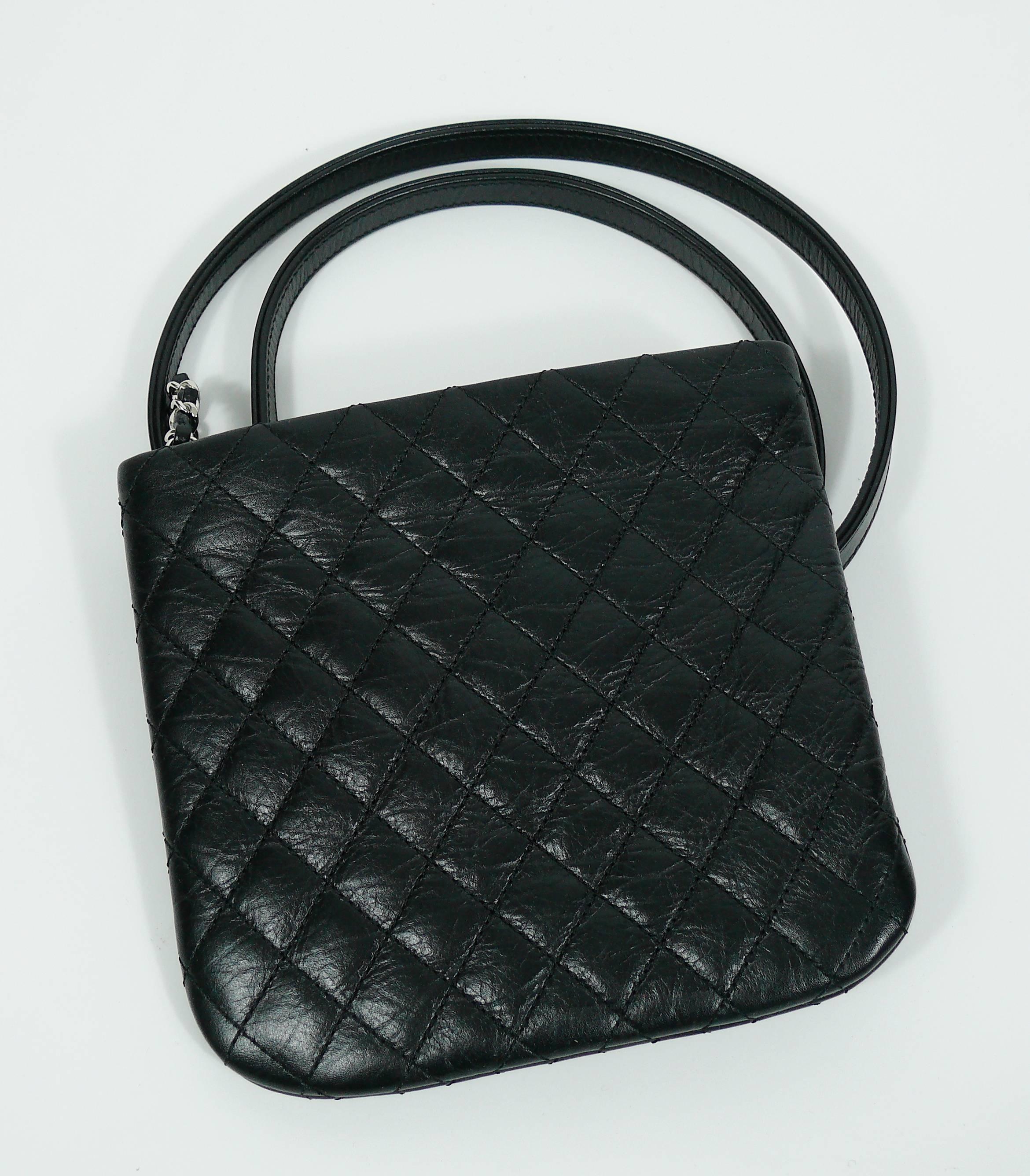 Women's Chanel Quilted Black Leather Employee Uniform Crossbody Bag 