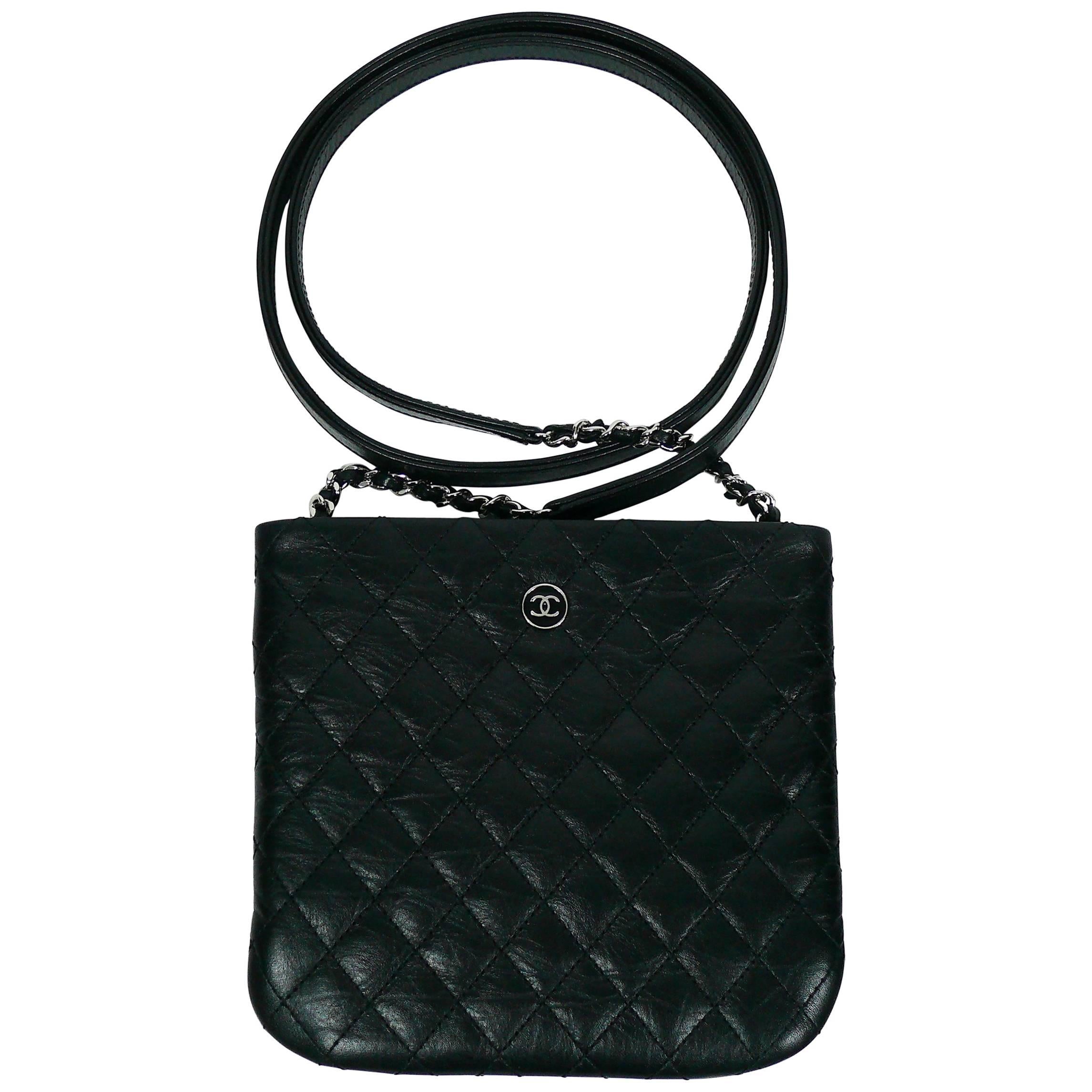 Chanel Quilted Black Leather Employee Uniform Crossbody Bag