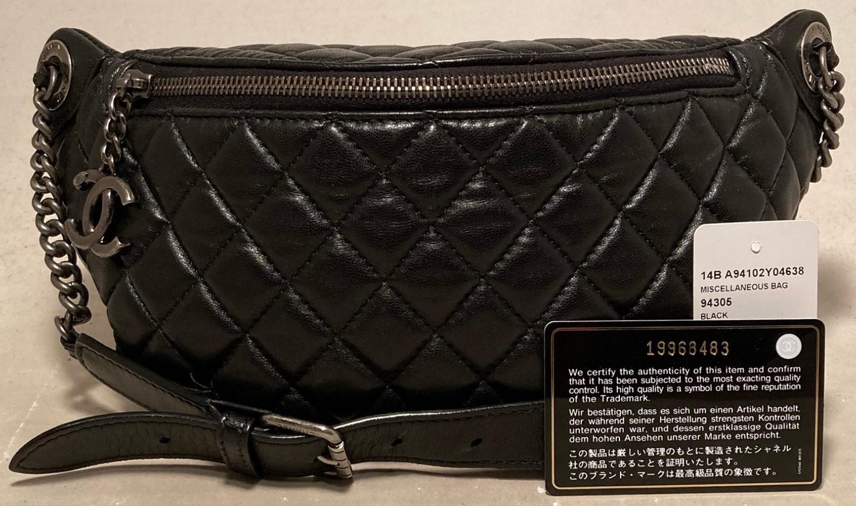 Chanel Quilted Black Leather Banane Fanny Pack Bum Bag 3