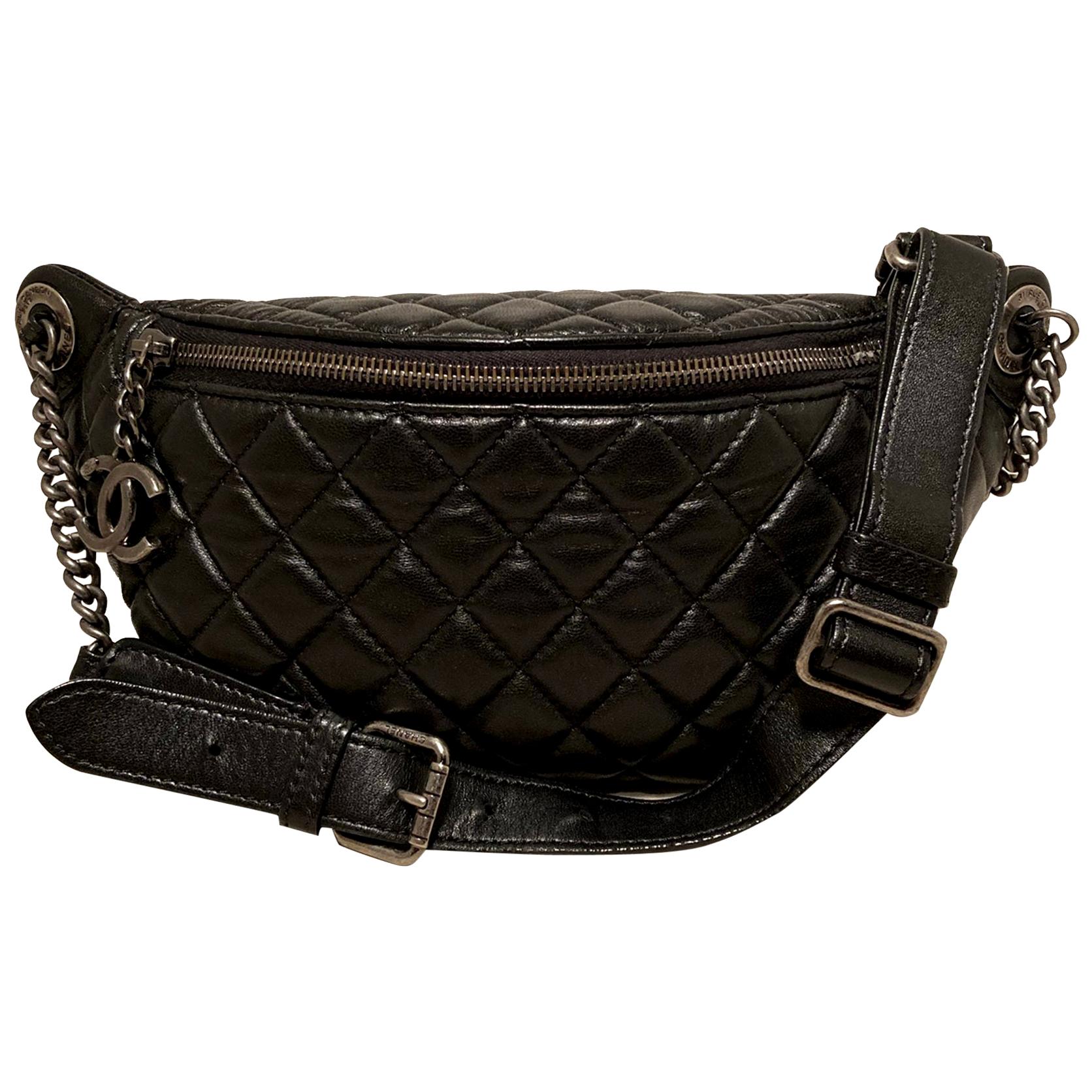 Chanel Quilted Black Leather Banane Fanny Pack Bum Bag