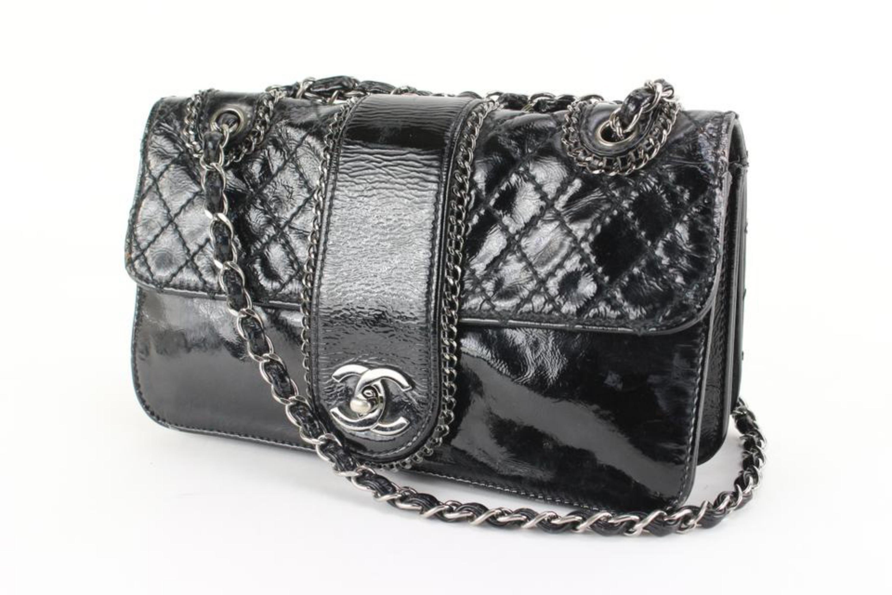 Chanel Quilted Black Patent Chain Around Medium Flap 18cc830s 8