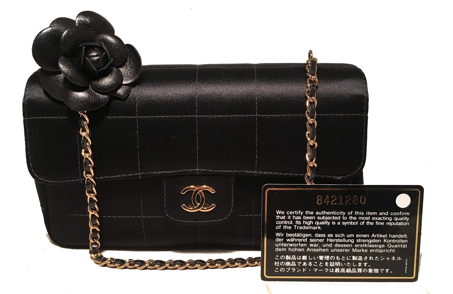 Chanel Quilted Black Silk Mini Camellia Classic Flap Shoulder Bag 6