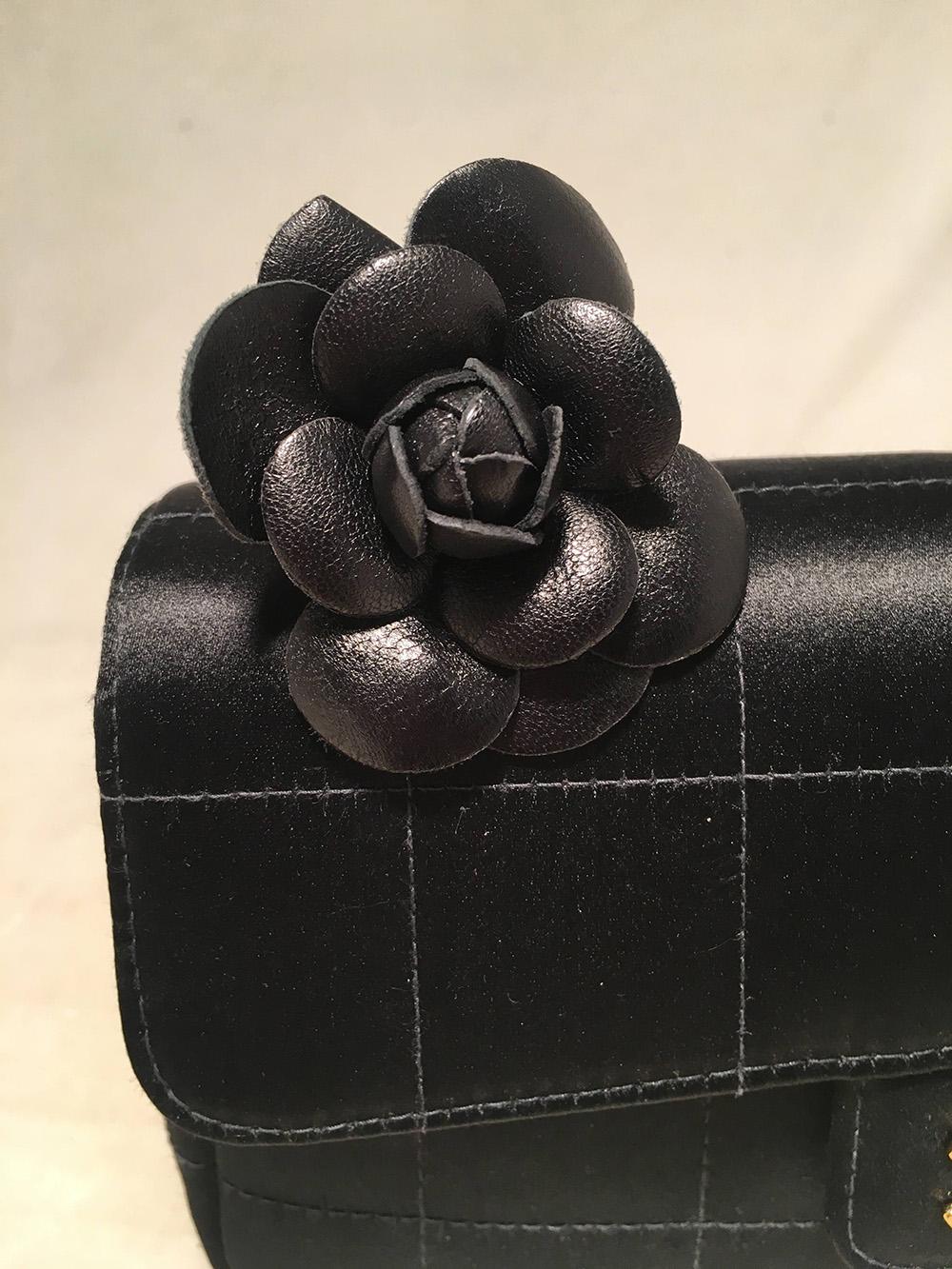 Chanel Quilted Black Silk Mini Camellia Classic Flap Shoulder Bag 2
