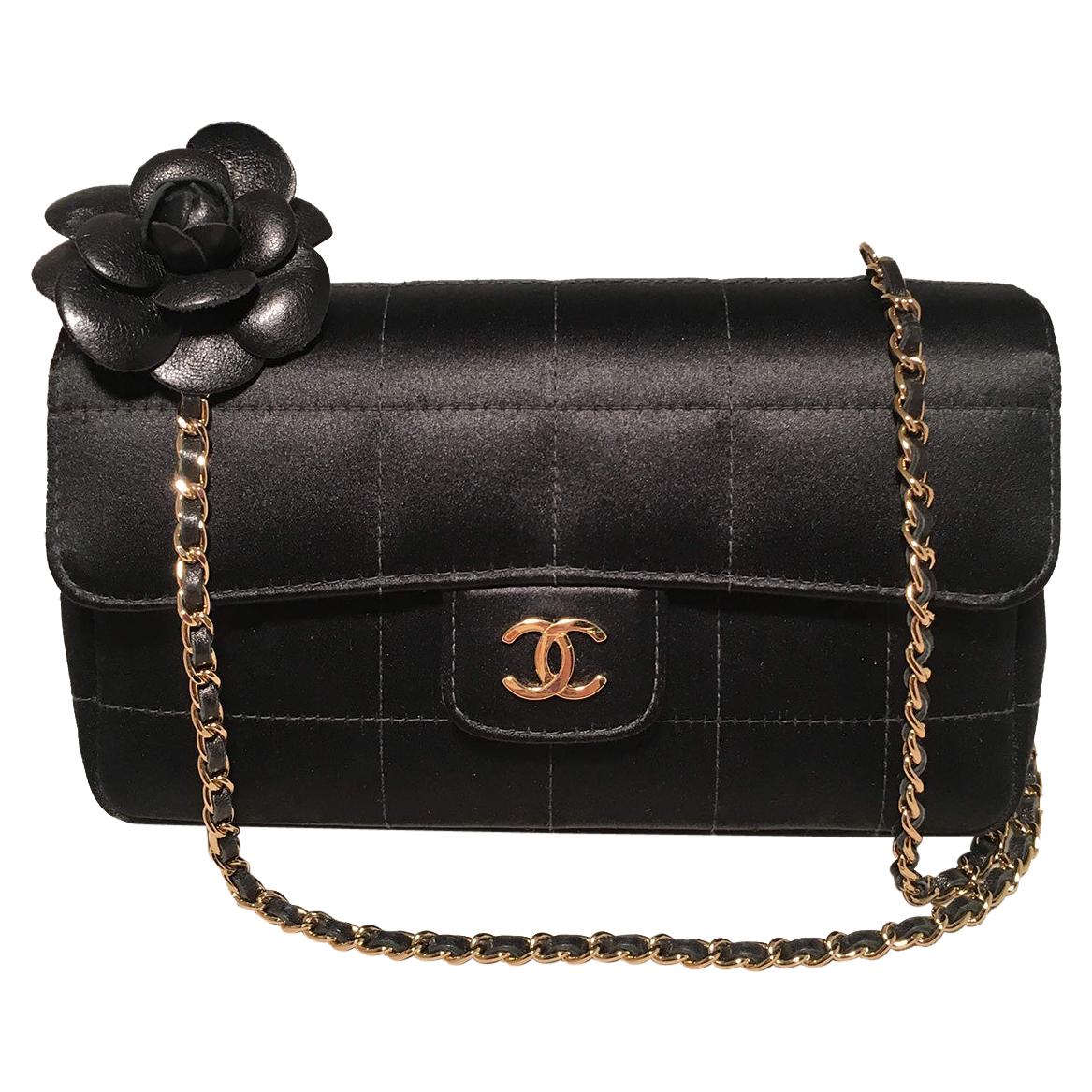 Chanel Quilted Black Silk Mini Camellia Classic Flap Shoulder Bag