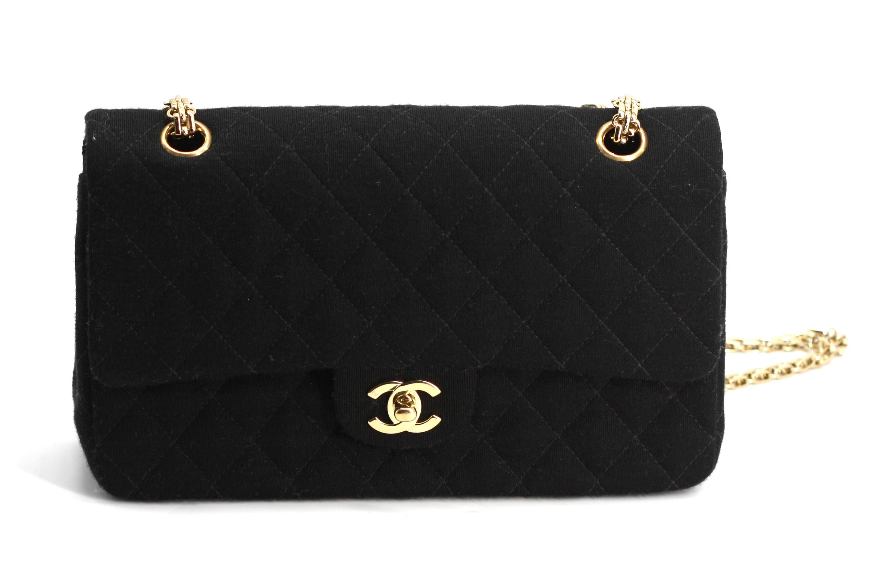 Chanel Quilted Black Wool Double-Flap Handbag In Good Condition For Sale In West Palm Beach, FL