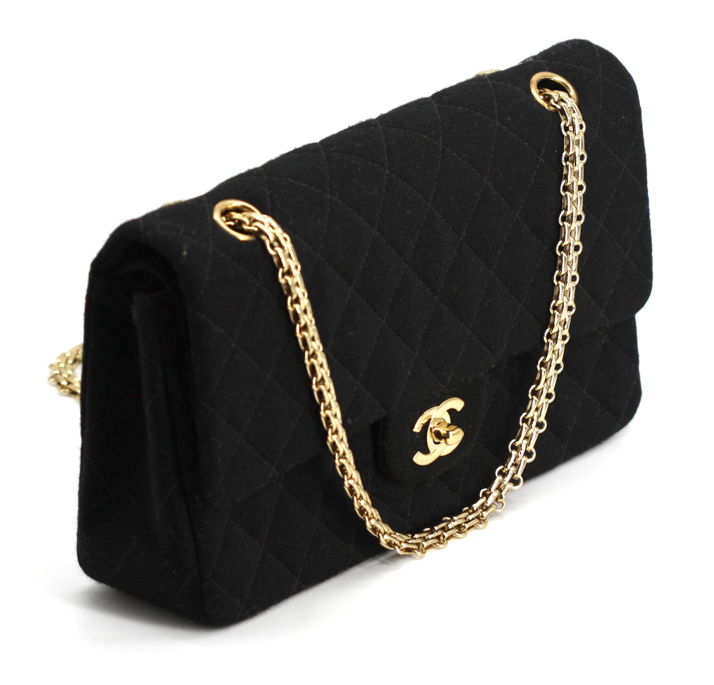 Women's or Men's Chanel Quilted Black Wool Double-Flap Handbag For Sale