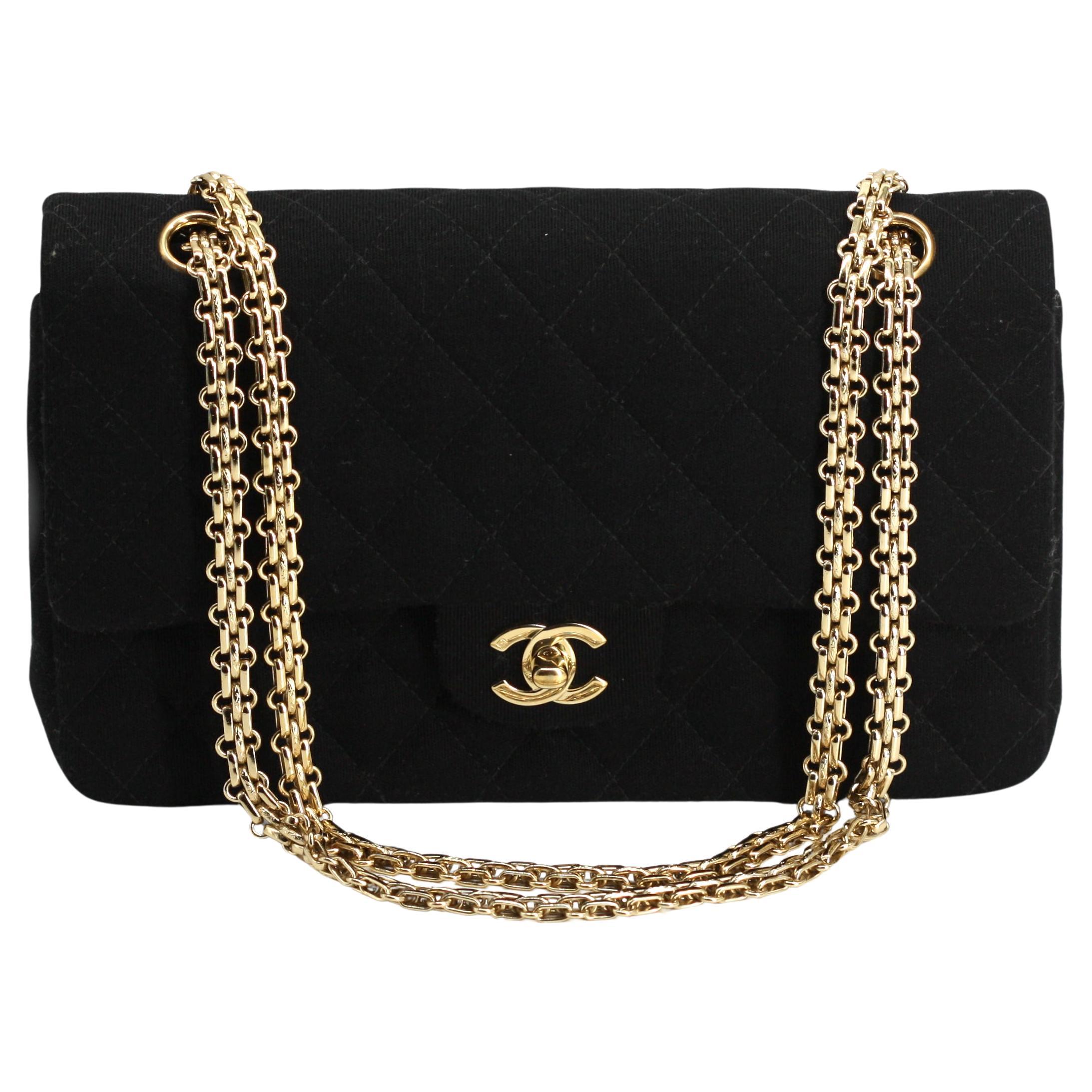 Chanel Quilted Black Wool Double-Flap Handbag For Sale