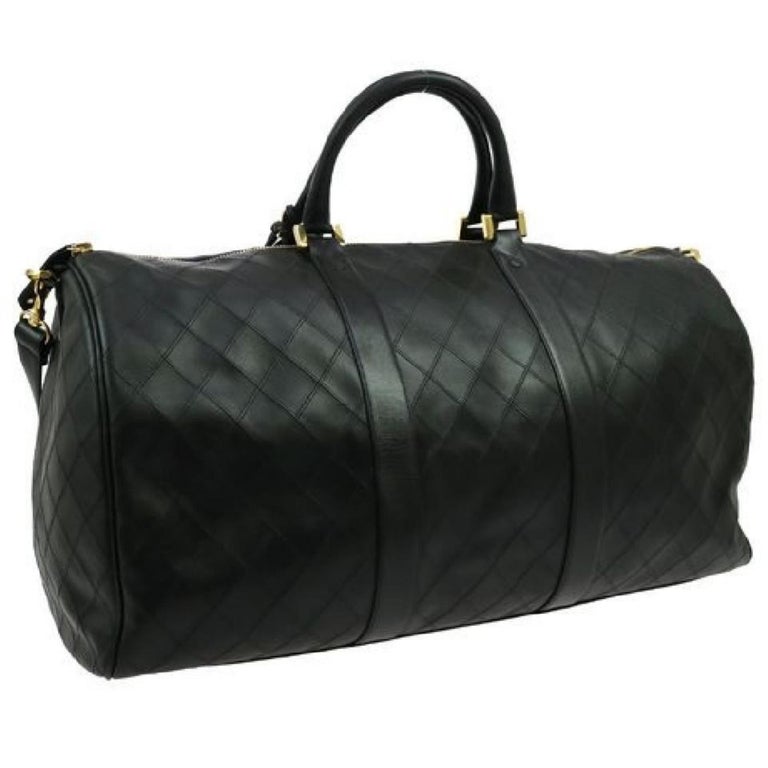 Chanel Quilted Boston Duffle with Strap 868404 Black Weekend/Travel Bag ...