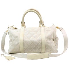 Vintage Chanel Quilted Boston with Strap 870314 Beige Linen Satchel