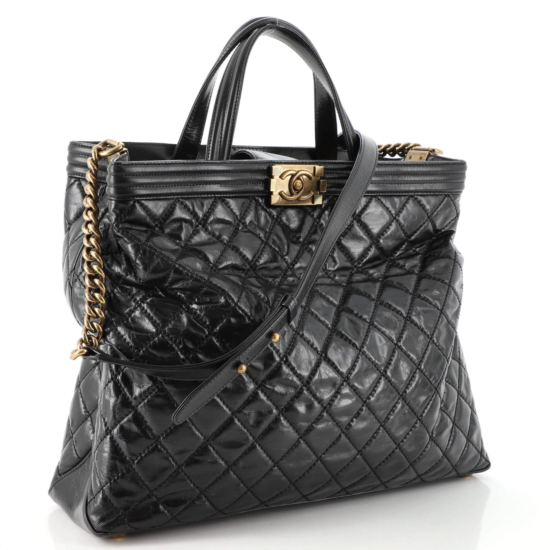 Chanel Quilted Boy Tote Quilted Aged Glazed Aged Calfskin In Good Condition In NY, NY