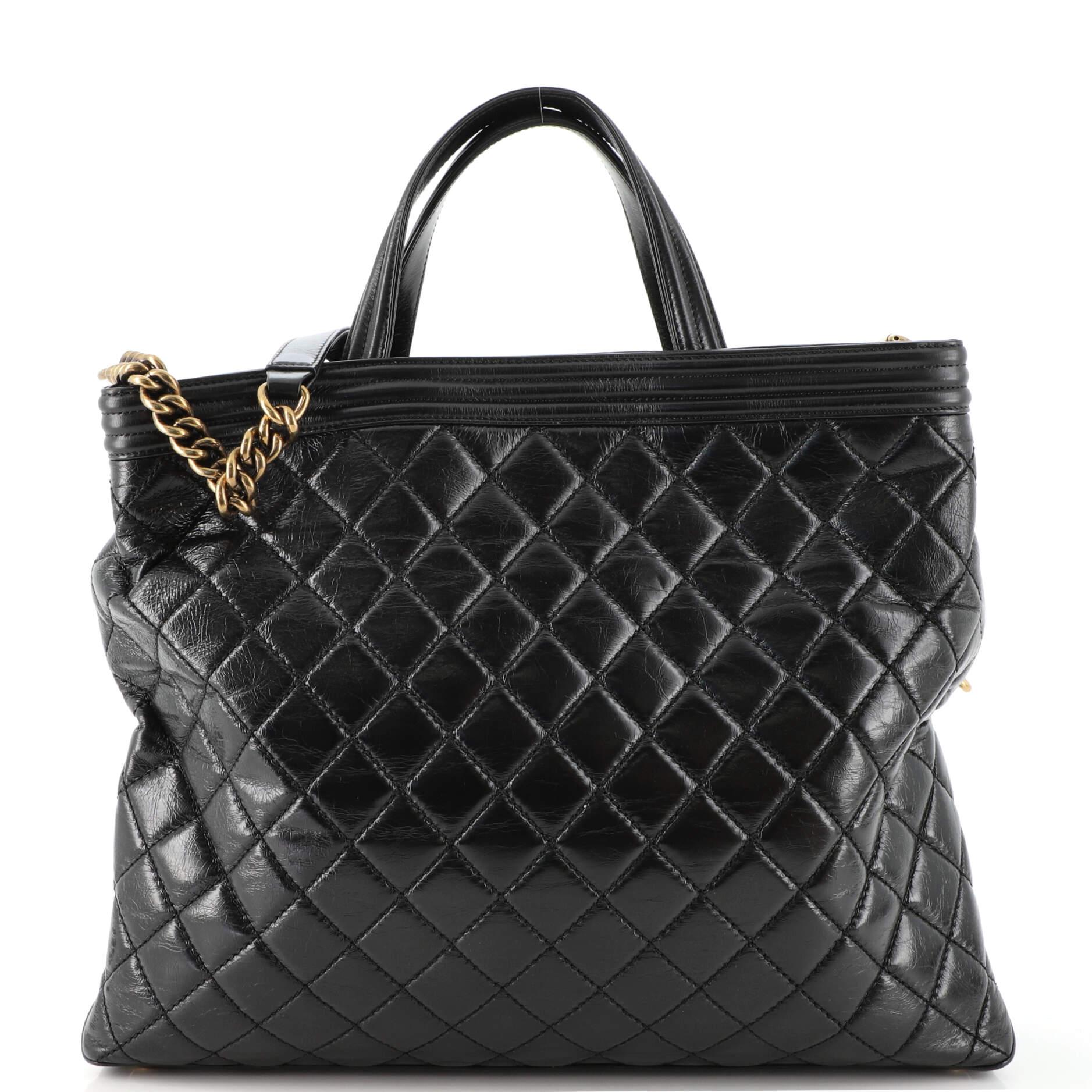 Women's or Men's Chanel Quilted Boy Tote Quilted Aged Glazed Aged Calfskin