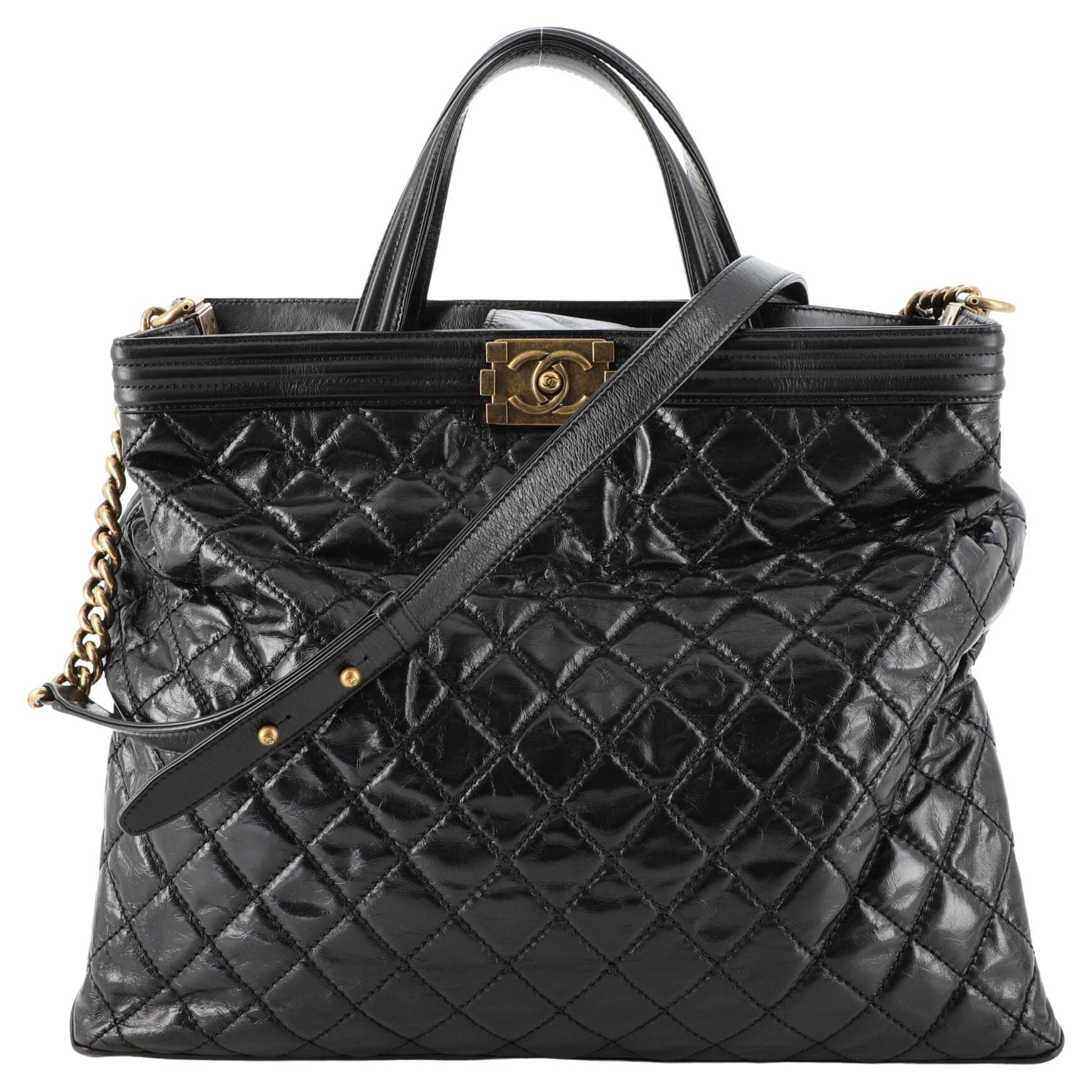 Chanel Quilted Boy Tote Quilted Aged Glazed Aged Calfskin