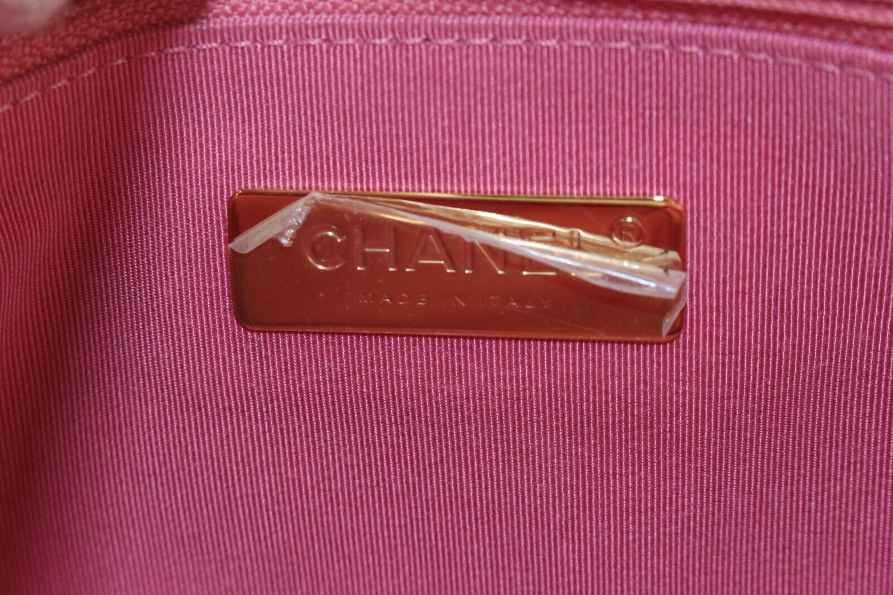 Chanel Quilted Bubble Gum Pink Medium 19 Flap 1CAS418C
Date Code/Serial Number: 31228388

Made In: Italy

Measurements: Length:  11