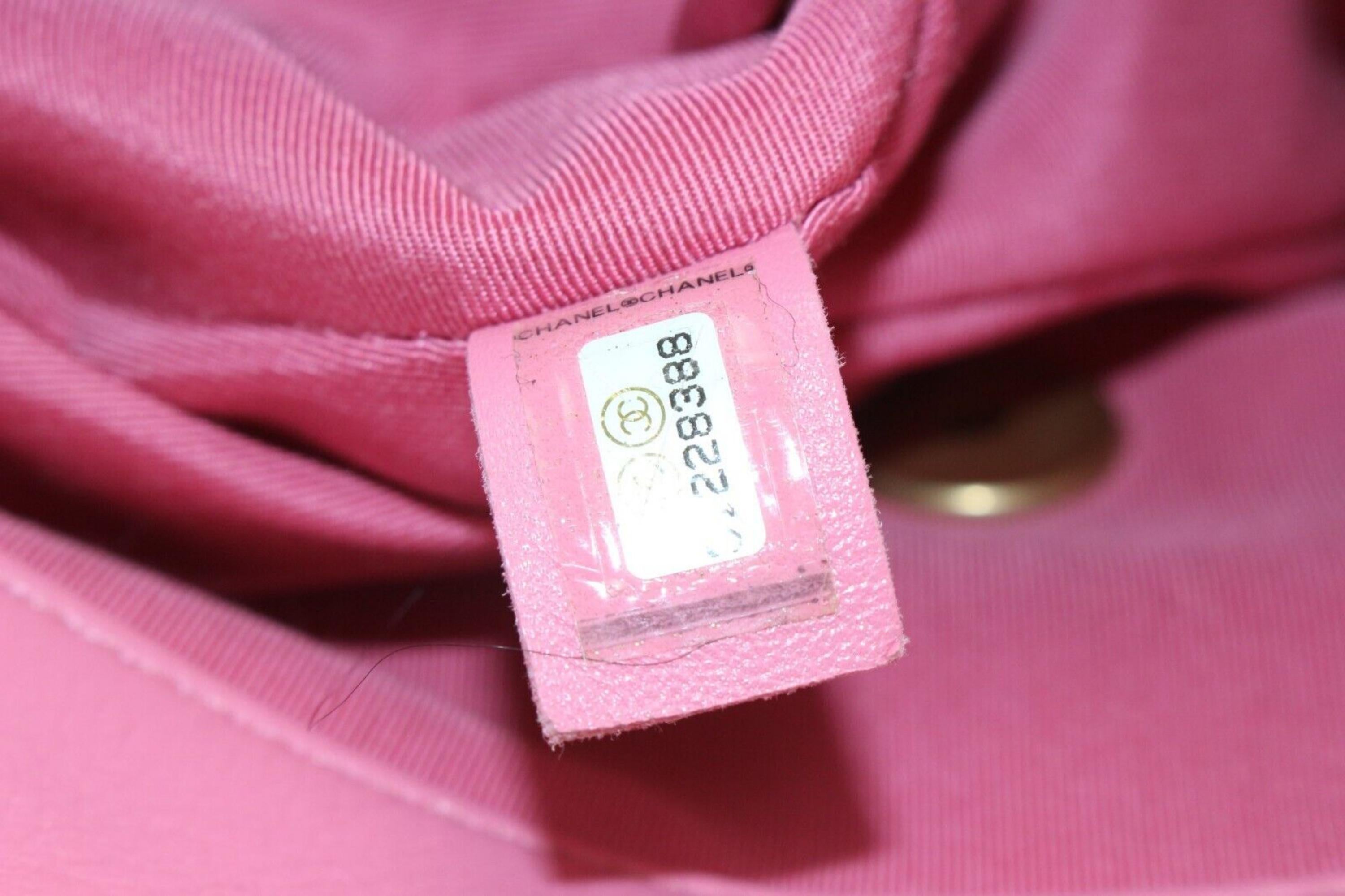 Rose Sac à main Chanel rose matelassé à rabat moyen 19 cm 1CAS418C en vente