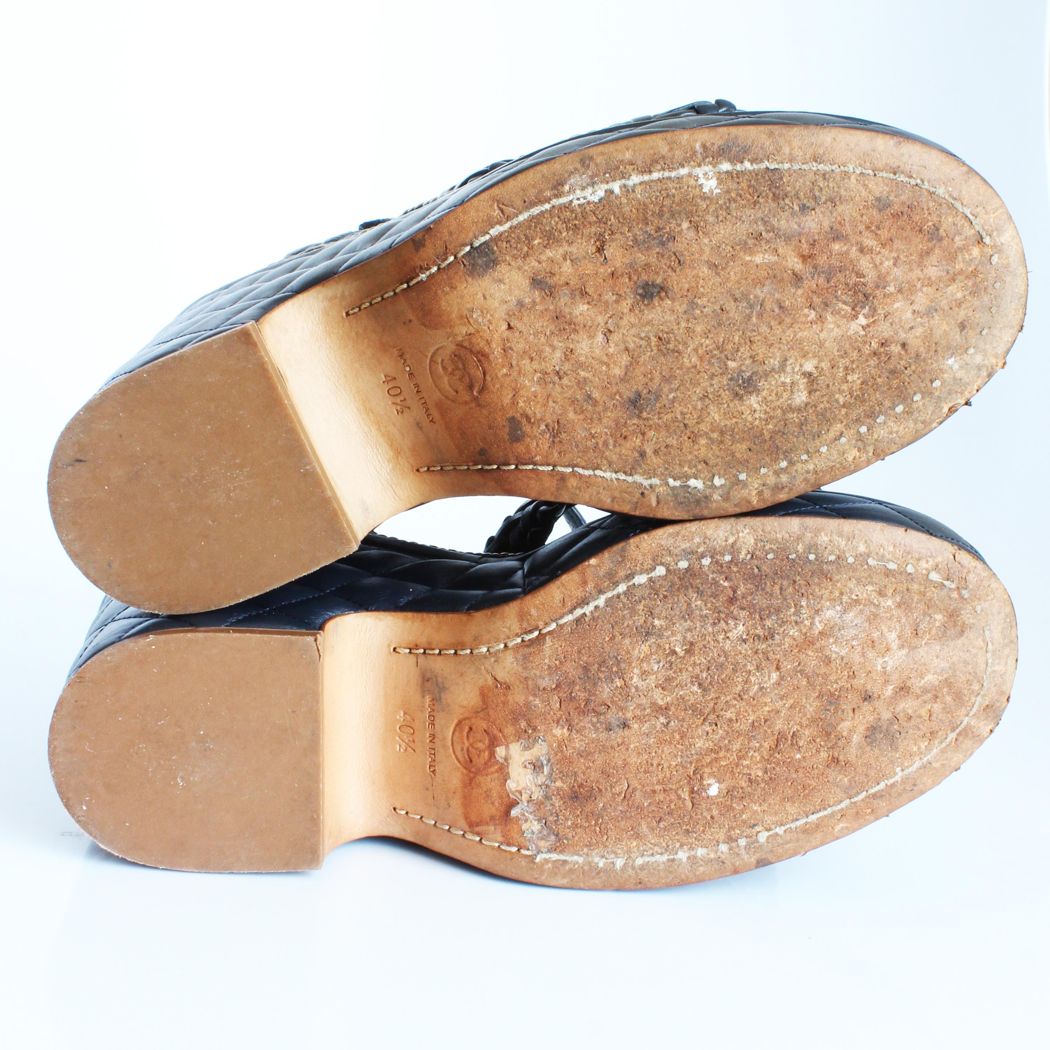 Chanel Quilted Calfskin Chain Around Sandals Platform Heels Navy 2015 Sz 40.5 For Sale 13