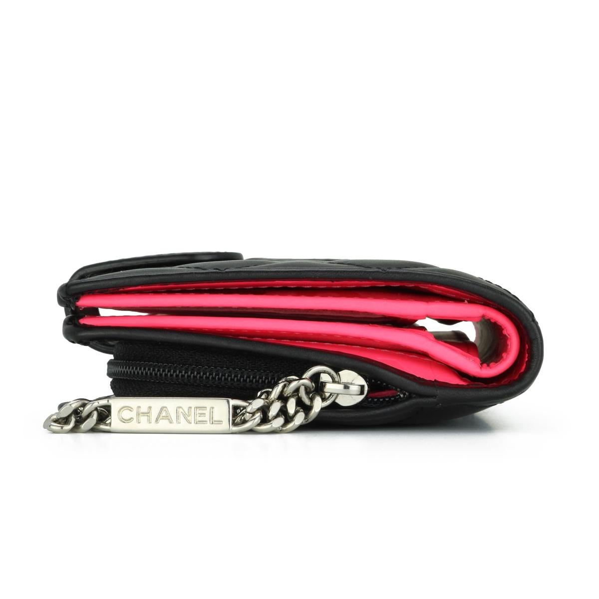 Chanel Quilted Cambon Bifold Medium Zipped Pocket Wallet Black Calfskin 2014 2