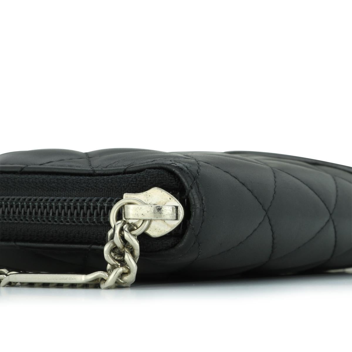 Chanel Gesteppt Cambon Große lange Brieftasche mit Reißverschluss aus schwarzem Kalbsleder Silber Hardware 2011 im Angebot 6