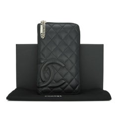 Chanel Quilted Cambon Large Long Zip Wallet Black Calfskin Silver Hardware 2011