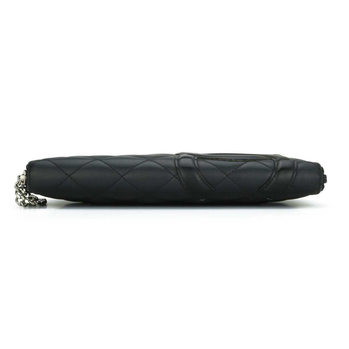 Chanel Gesteppt Cambon Große lange Brieftasche mit Reißverschluss aus schwarzem Kalbsleder Silber Hardware 2011 für Damen oder Herren im Angebot
