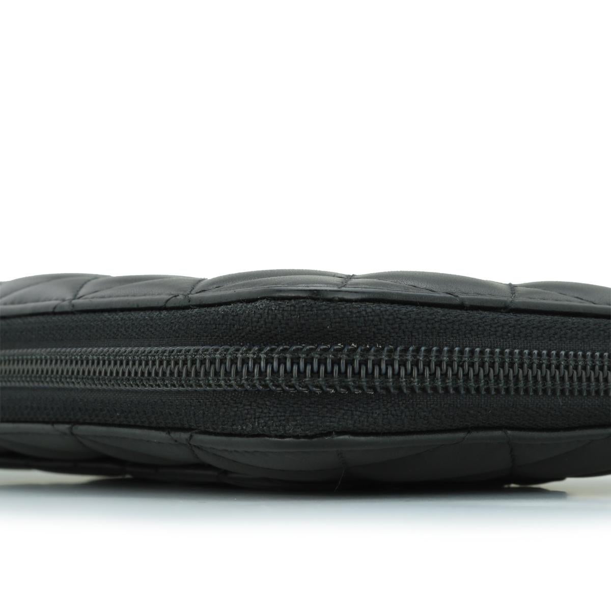 Chanel Gesteppt Cambon Große lange Brieftasche mit Reißverschluss aus schwarzem Kalbsleder Silber Hardware 2011 im Angebot 3