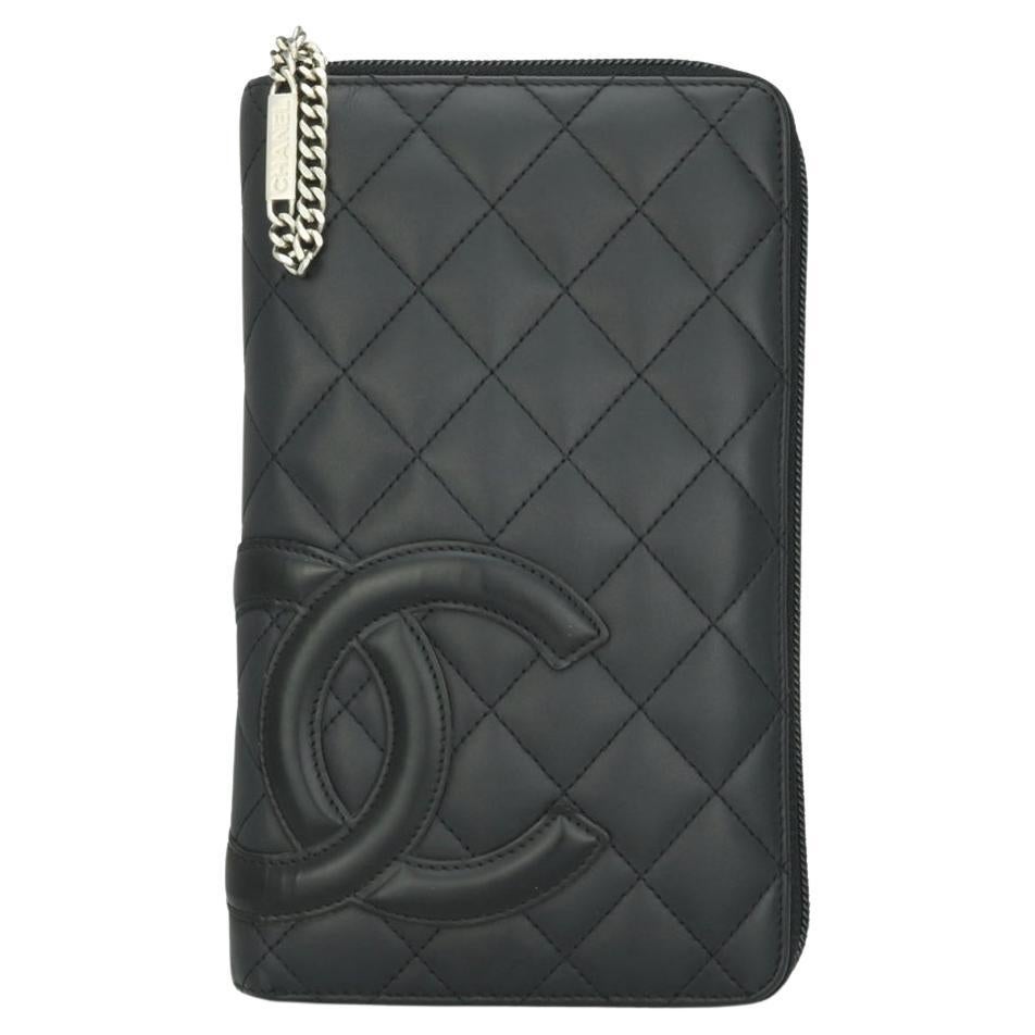 Chanel Gesteppt Cambon Große lange Brieftasche mit Reißverschluss aus schwarzem Kalbsleder Silber Hardware 2011 im Angebot