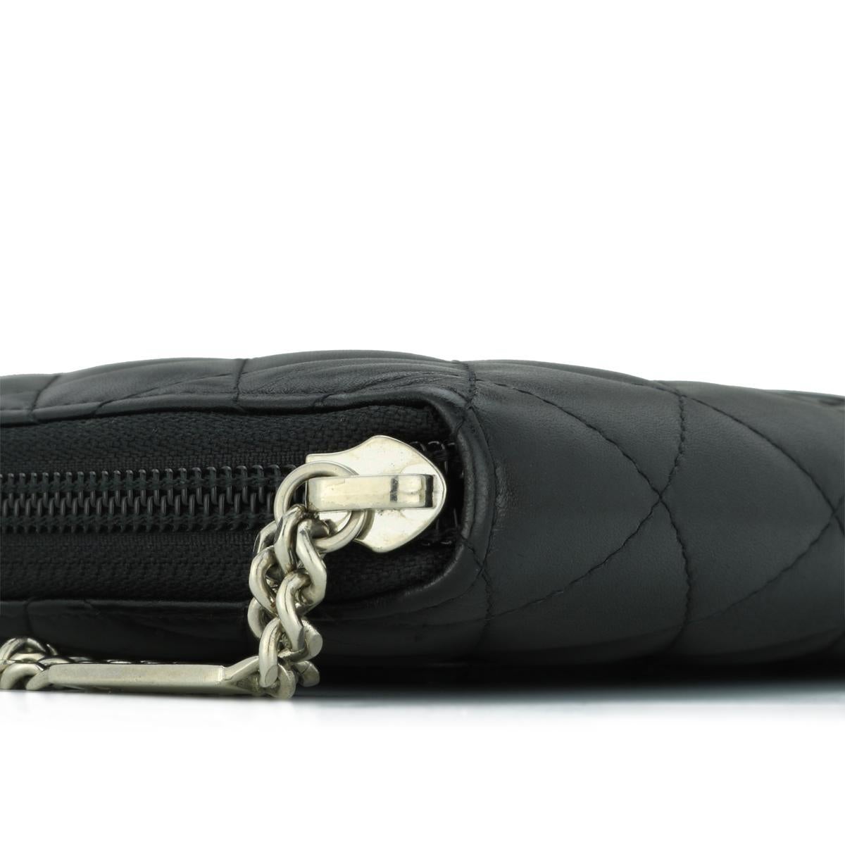 Chanel Gesteppt Cambon Große lange Brieftasche mit Reißverschluss aus schwarzem Kalbsleder Silber Hardware 2013 im Angebot 6