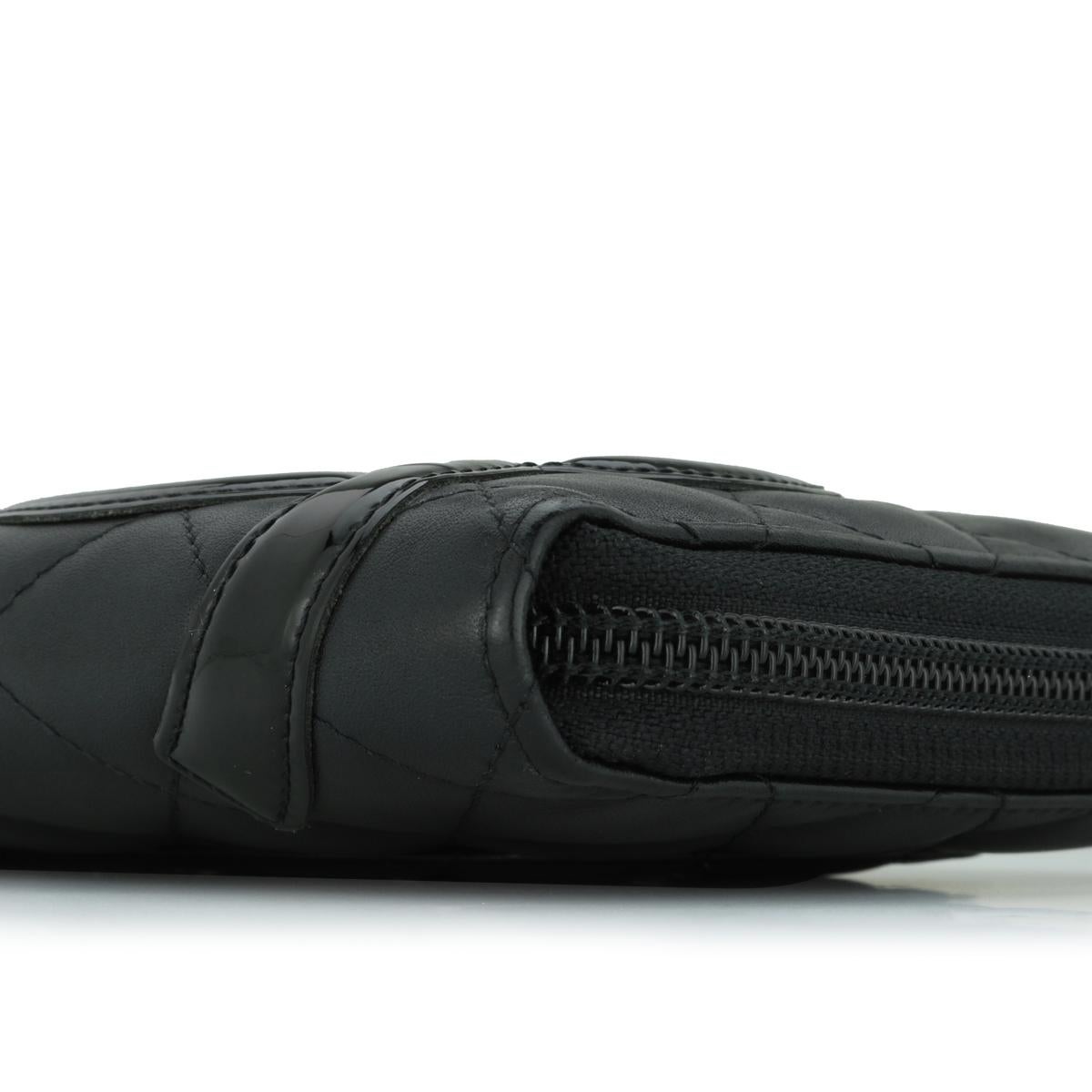 Chanel Gesteppt Cambon Große lange Brieftasche mit Reißverschluss aus schwarzem Kalbsleder Silber Hardware 2013 im Angebot 7