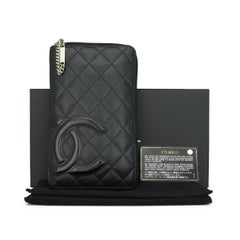 Chanel Quilted Cambon Large Long Zip Wallet Black Calfskin Silver Hardware 2013