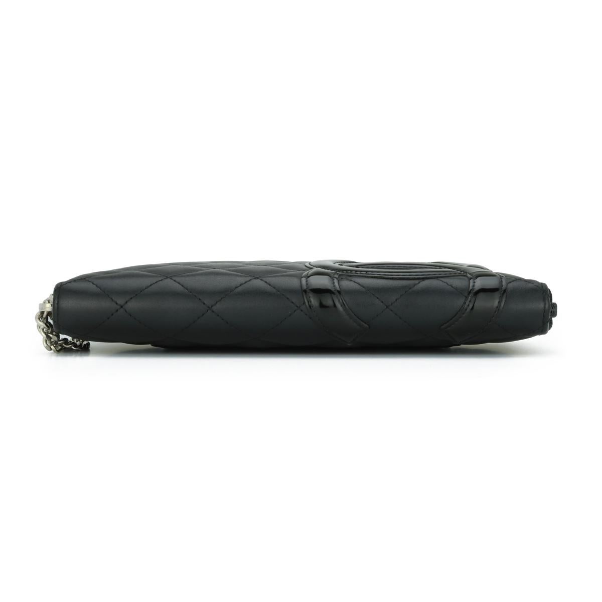 Chanel Gesteppt Cambon Große lange Brieftasche mit Reißverschluss aus schwarzem Kalbsleder Silber Hardware 2013 für Damen oder Herren im Angebot