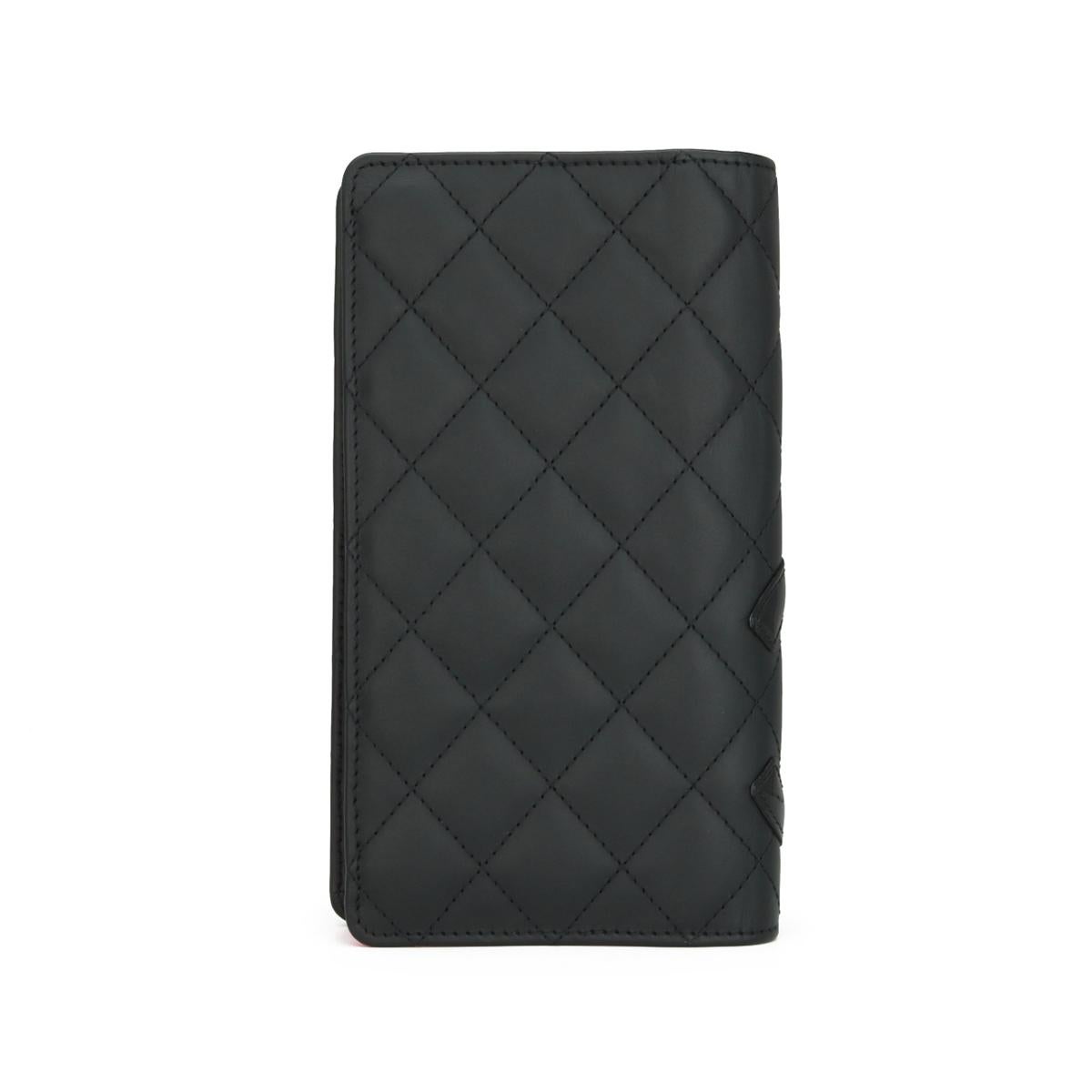 Chanel Quilted Cambon Long Flap Wallet Black Calfskin with Silver Hardware 2012 In Good Condition In Huddersfield, GB