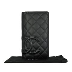 Chanel Quilted Cambon Long Flap Wallet Black Calfskin with Silver Hardware 2014