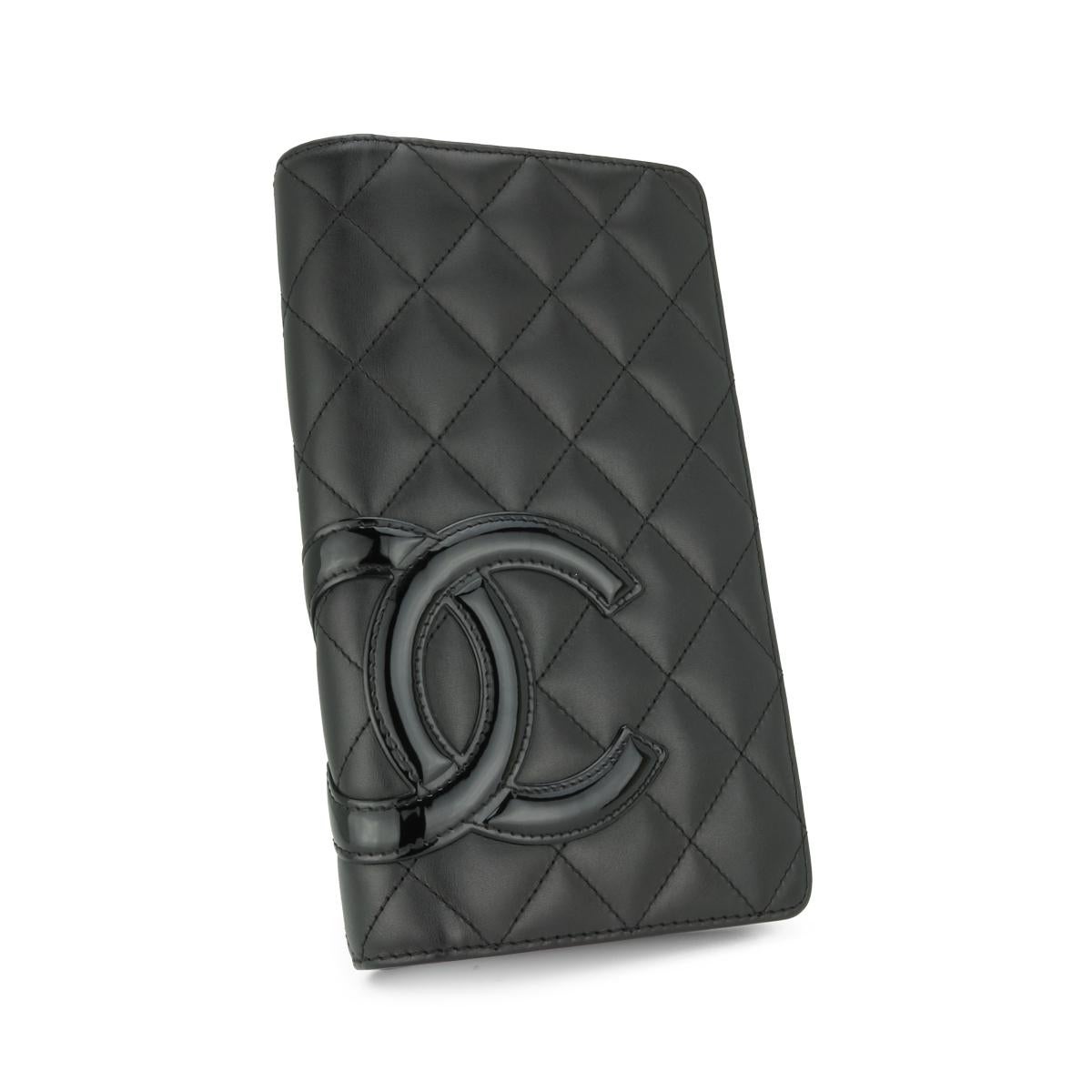 Chanel Quilted Cambon Long Flap Wallet Black Calfskin with Silver Hardware 2014 In Good Condition In Huddersfield, GB