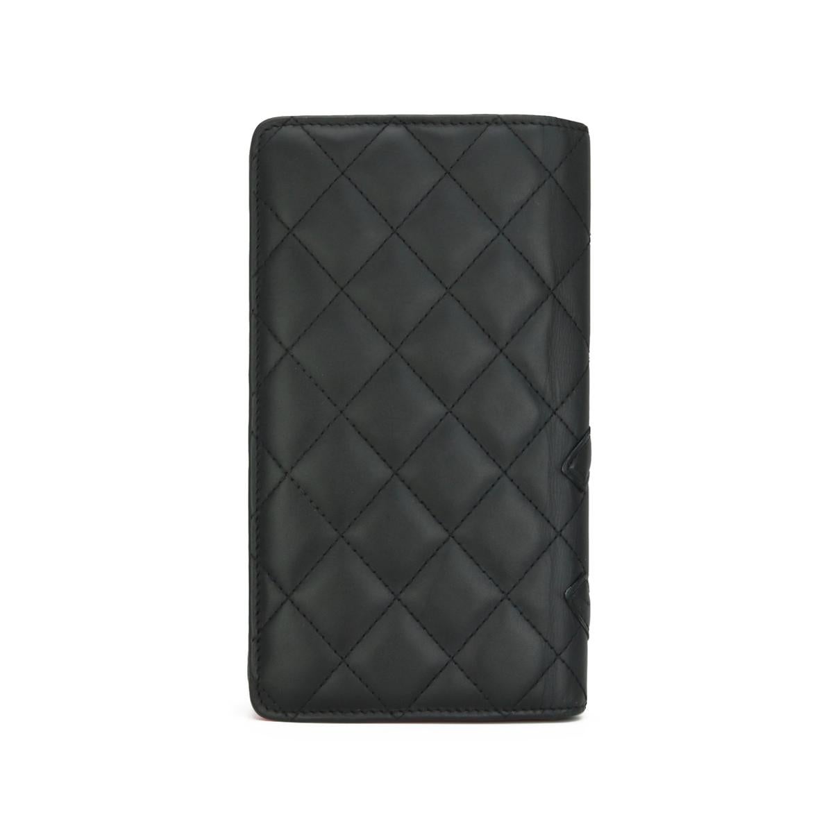 Chanel Quilted Cambon Long Flap Wallet Black Calfskin with Silver Hardware 2014 In Good Condition For Sale In Huddersfield, GB