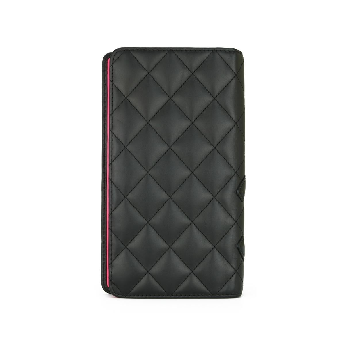 Women's or Men's Chanel Quilted Cambon Long Flap Wallet Black Calfskin with Silver Hardware 2014