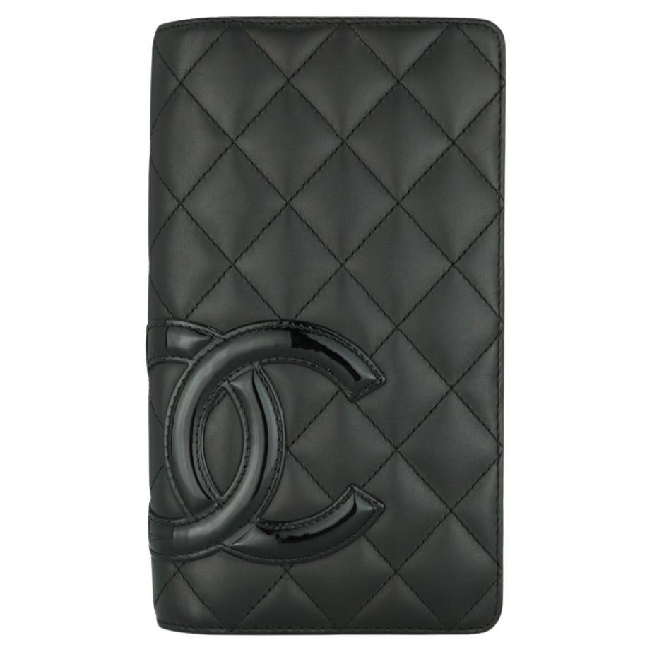 Chanel Quilted Cambon Long Flap Wallet Black Calfskin with Silver Hardware 2014