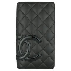 Chanel Quilted Cambon Long Flap Wallet Black Calfskin with Silver Hardware 2014