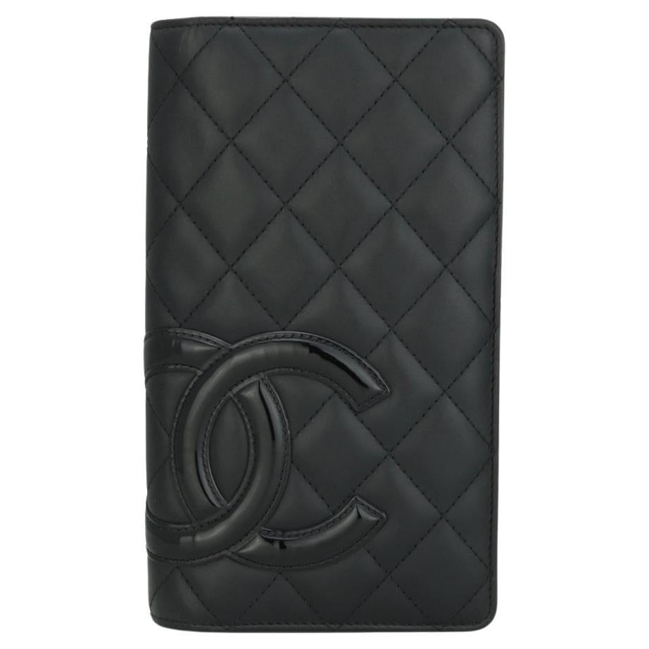 Chanel Quilted Cambon Long Flap Wallet Black Calfskin with Silver Hardware 2014 For Sale