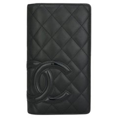 Chanel Gestepptes langes Portemonnaie aus schwarzem Kalbsleder mit silberner Klappe 2014