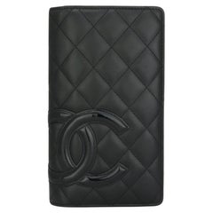 Chanel Quilted Cambon Long Flap Wallet Black Calfskin with Silver Hardware 2014