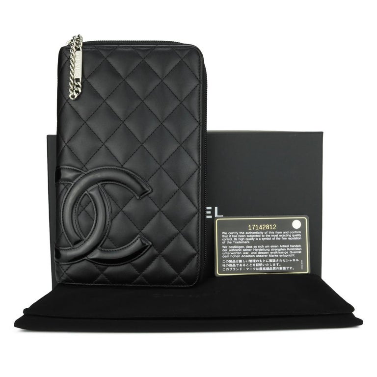 Chanel Quilted Cambon Long Zip Wallet Black Calfskin with Silver Hardware  2013