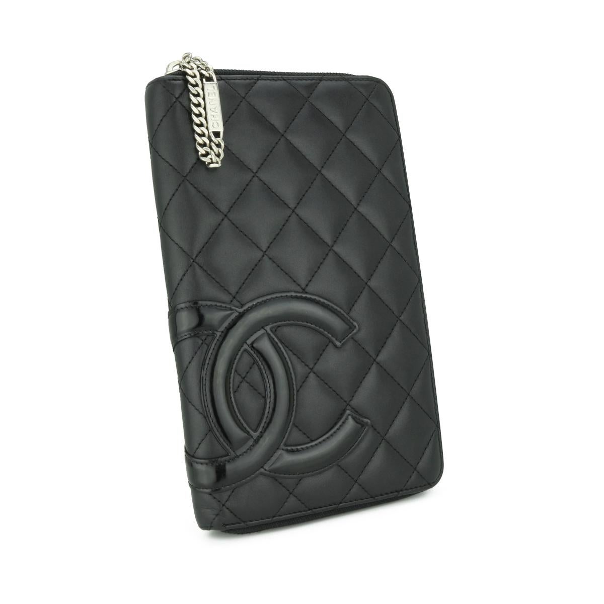 Chanel Quilted Cambon Long Zip Wallet Black Calfskin with Silver Hardware 2013 In Good Condition For Sale In Huddersfield, GB