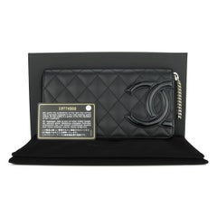Chanel Quilted Cambon Long Zip Wallet Black Calfskin with Silver Hardware 2014